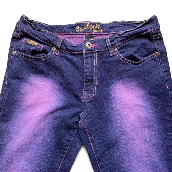 Southpole Jeans VTG Y2K Womens 9 Purple Fade Pink Stitching Flare Denim Pants - Picture 3 of 5